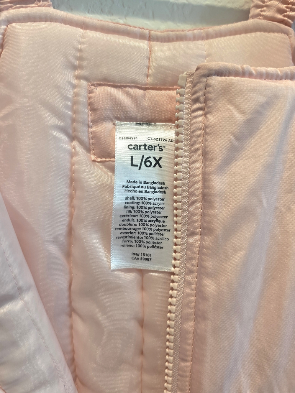 Carter's Pale Pink Quilted Puffer Jacket L/6X
